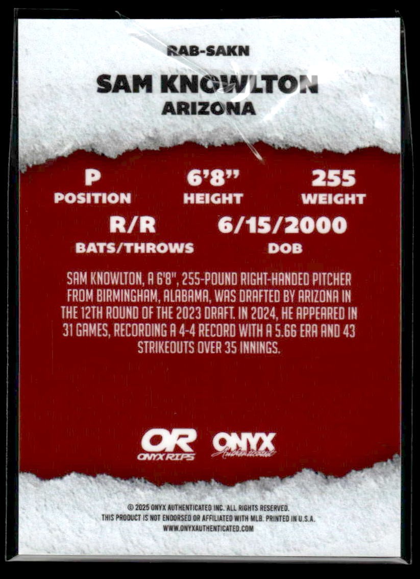 2025 Onyx Rips #RAB-SAKN Sam Knowlton Refractor Autographs