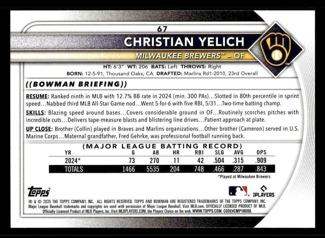 2025 Bowman #67 Christian Yelich