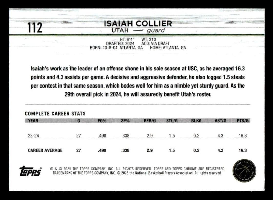 2024-25 Topps Chrome Sapphire #112 Isaiah Collier