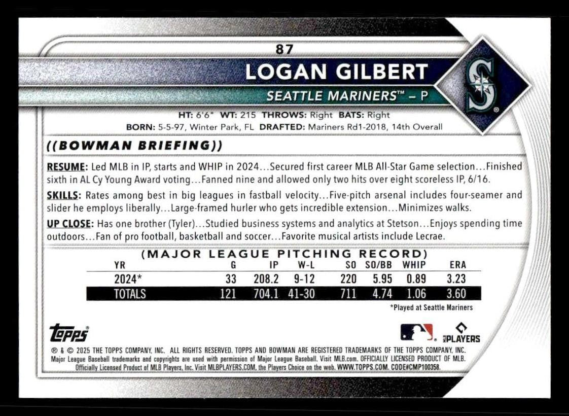 2025 Bowman #87 Logan Gilbert