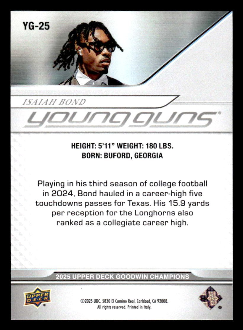 2025 Upper Deck Goodwin Champions #YG-25 Isaiah Bond Young Guns