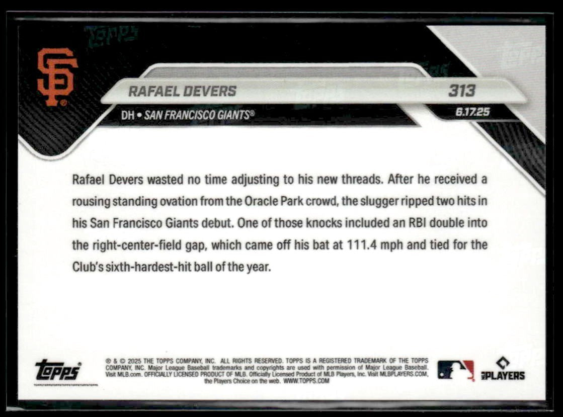 2025 Topps Now #313 Rafael Devers 1st Two Hits for Giants