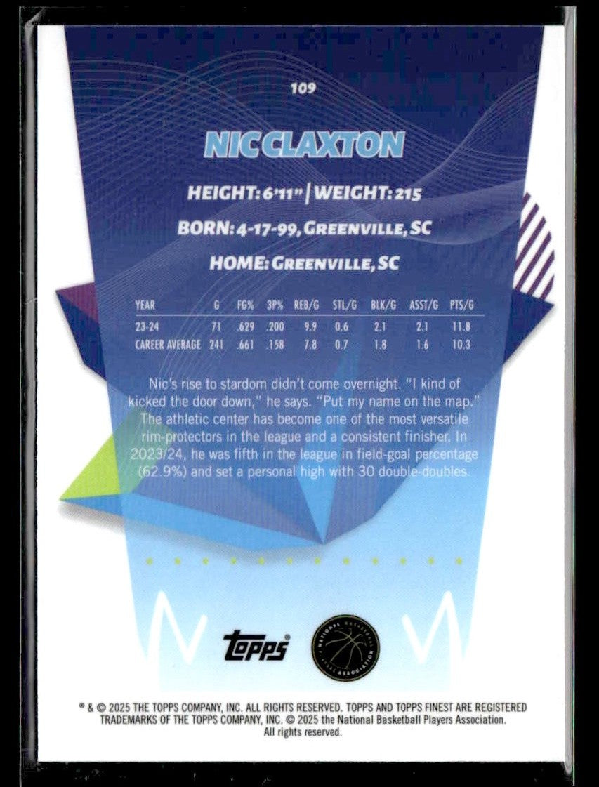 2024-25 Topps Finest #109 Nic Claxton Sky Blue Refractor