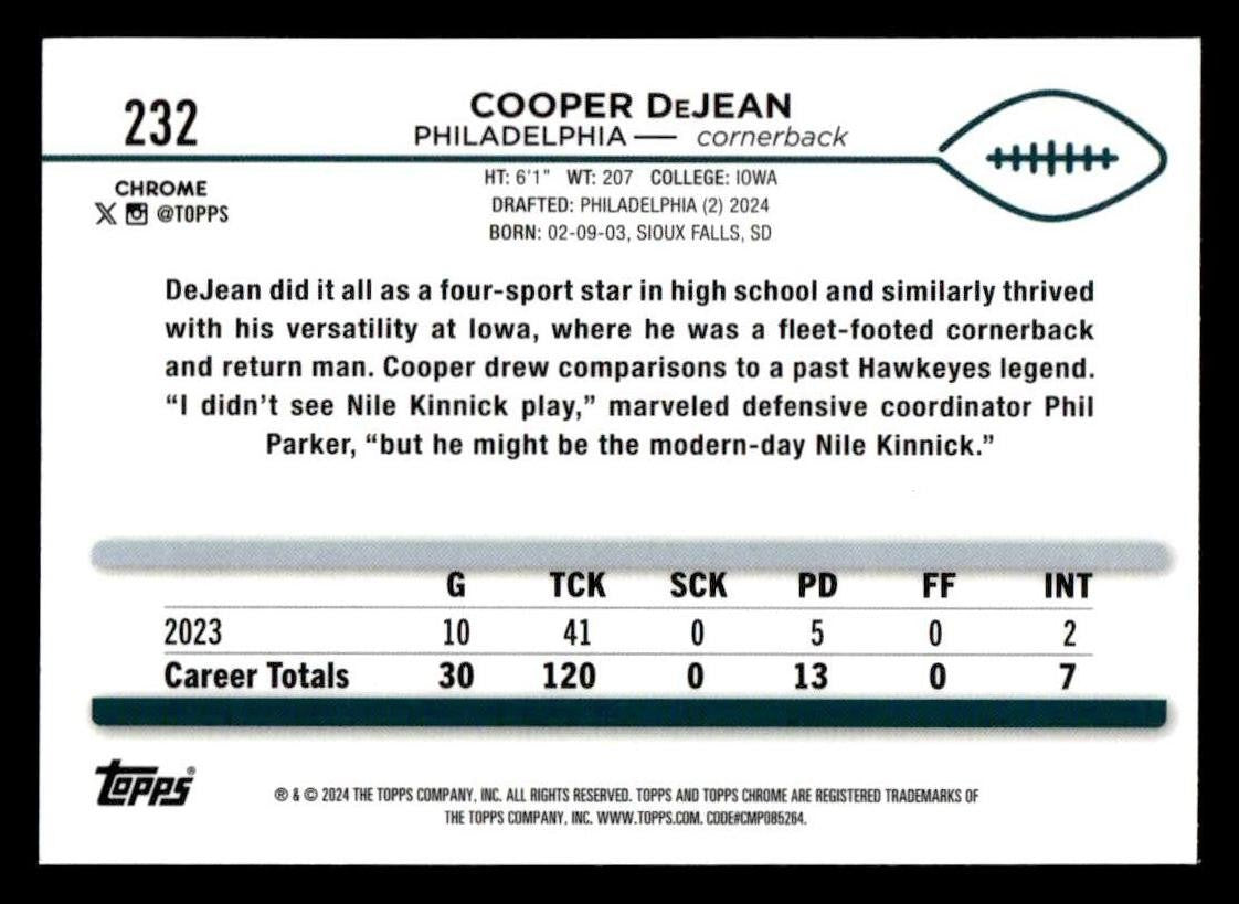 2024 Topps Chrome #232 Cooper DeJean