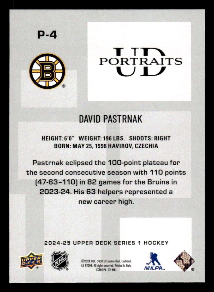 2024-25 Upper Deck #P-4 David Pastrnak UD Portraits