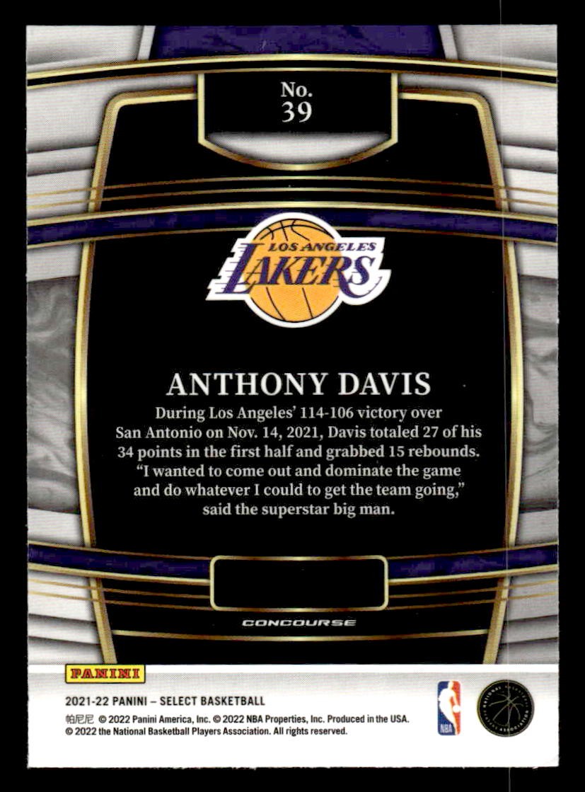 2021-22 Panini Select #39 Anthony Davis Blue (Retail Base)