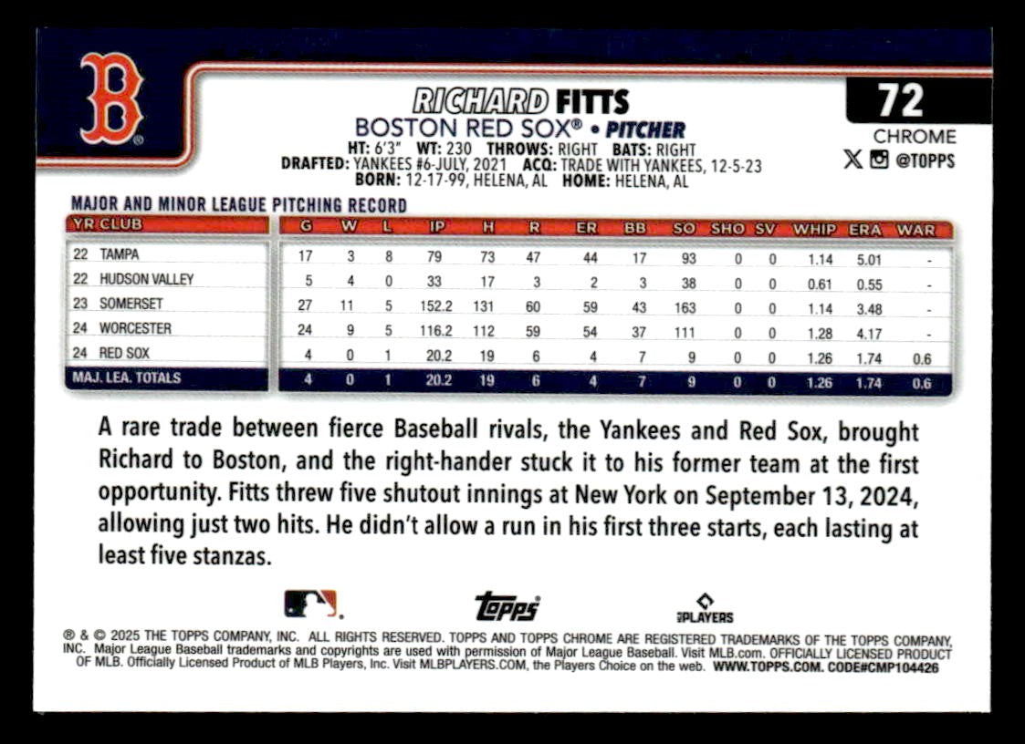 2025 Topps Chrome #72 Richard Fitts X-Fractors