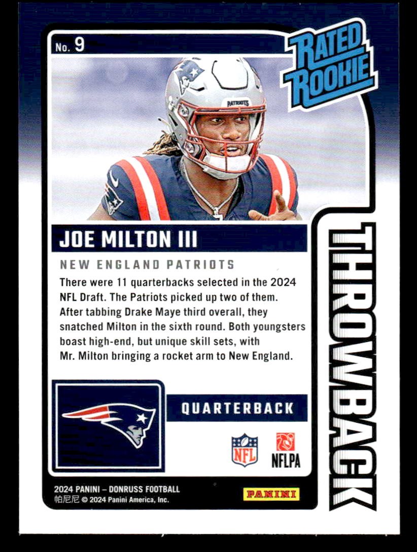 2024 Donruss #9 Joe Milton III Rated Rookies Throwback