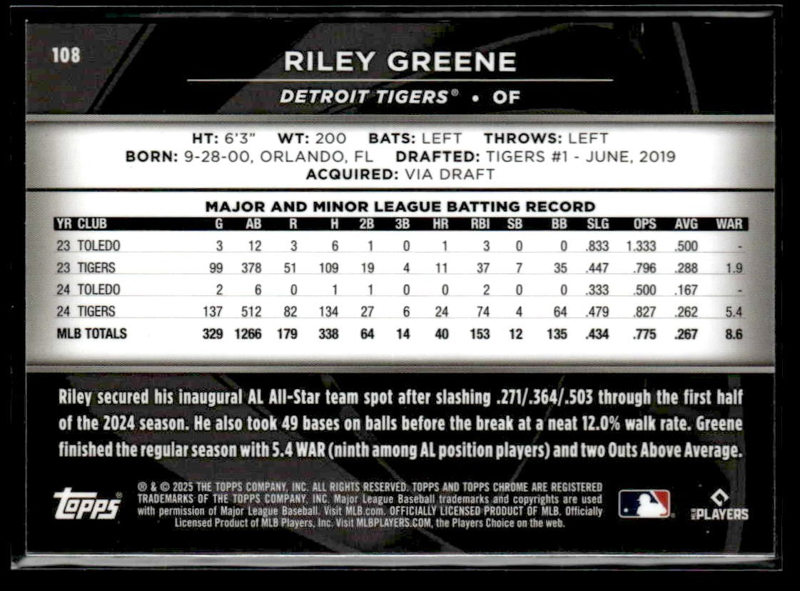 2025 Topps Chrome Black #108 Riley Greene