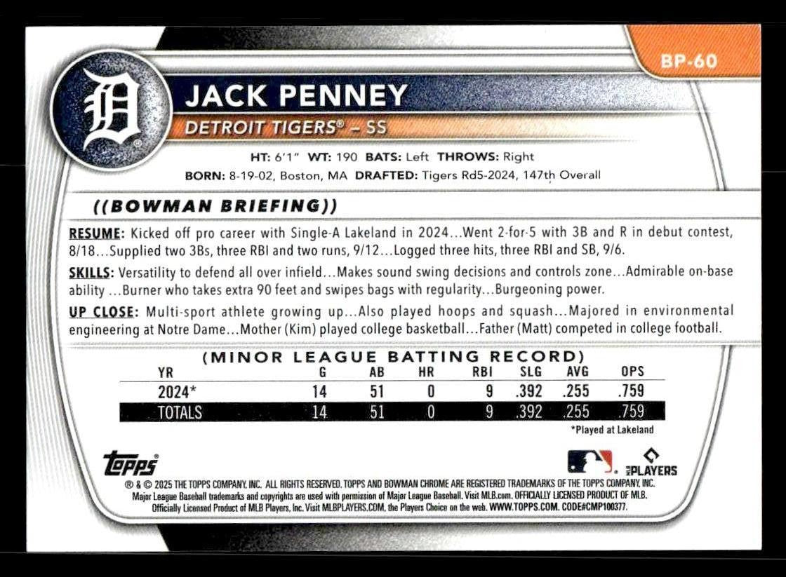 2025 Bowman #BP-60 Jack Penney Prospects