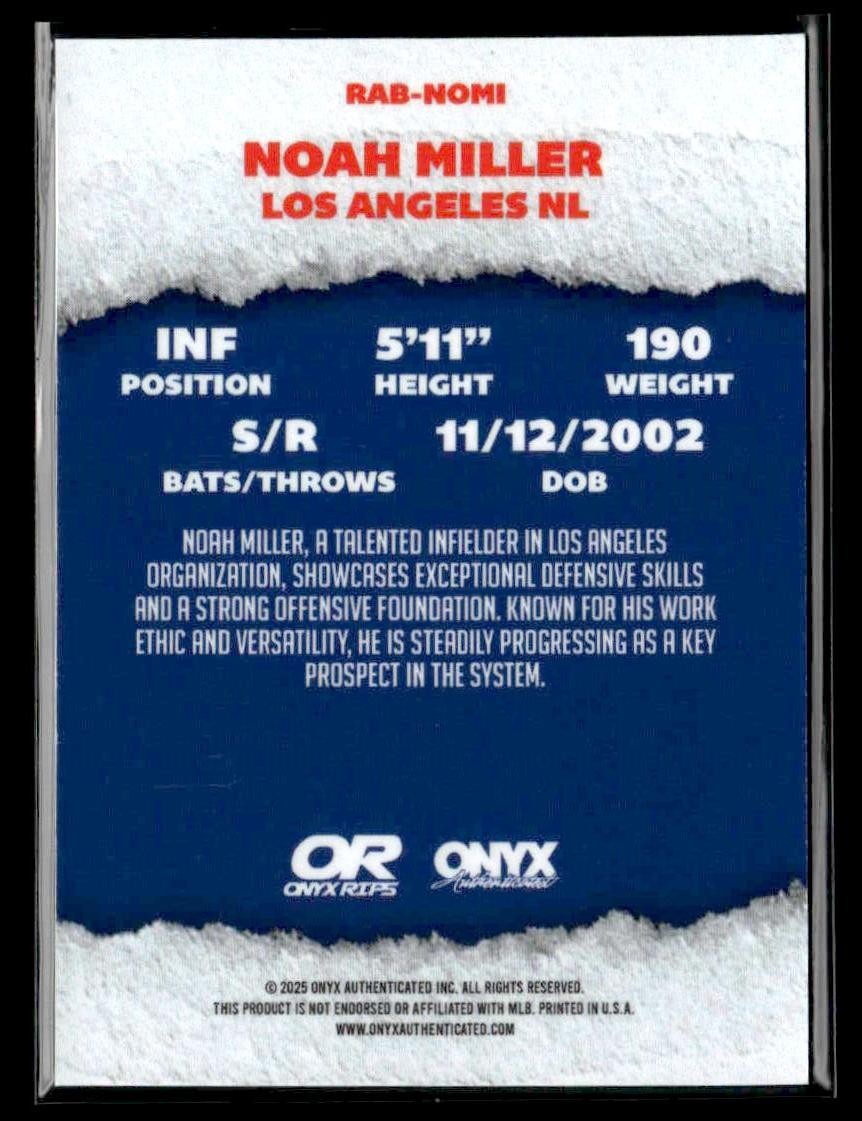 2025 Onyx Rips #RAB-NOMI Noah Miller Refractor Autographs