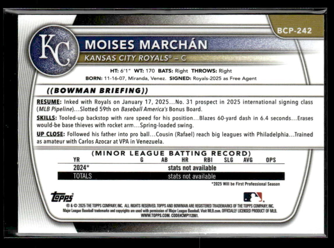 2025 Bowman Chrome #BCP-242 Moises Marchan