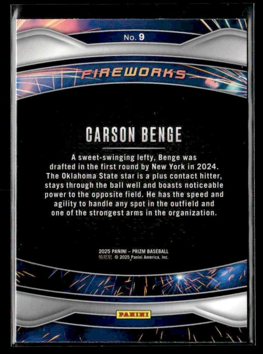 2025 Panini Prizm #9 Carson Benge Fireworks