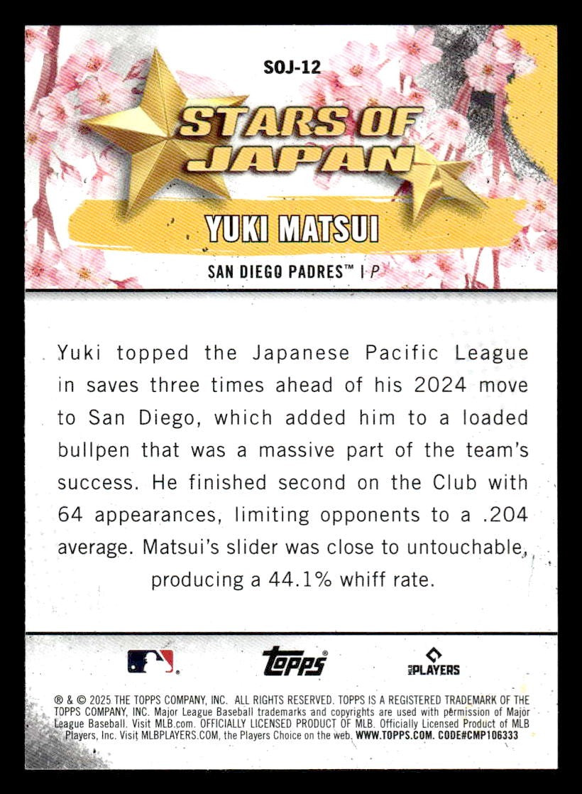 2025 Topps #SOJ-12 Yuki Matsui Stars of Japan