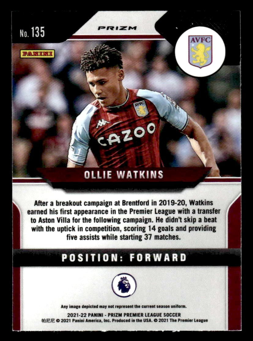 2021-22 Panini Prizm Premier League #135 Ollie Watkins Prizms Red Ice