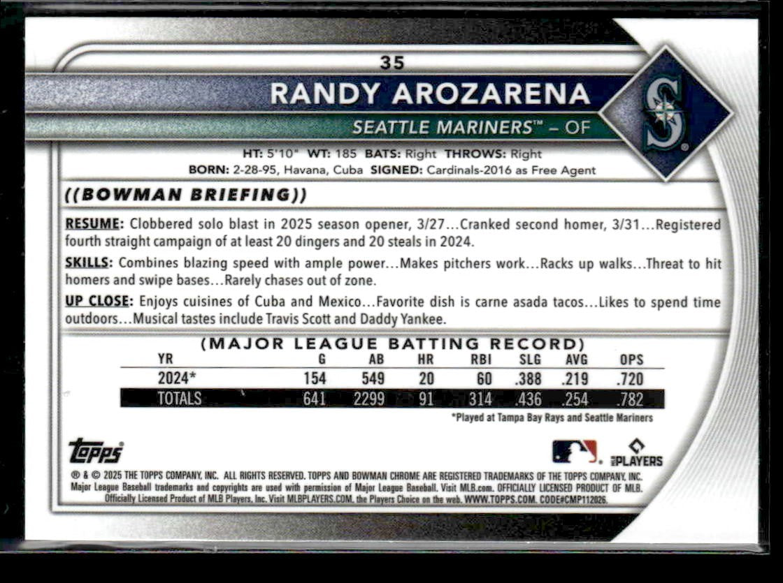2025 Donruss Chrome #35 Randy Arozarena