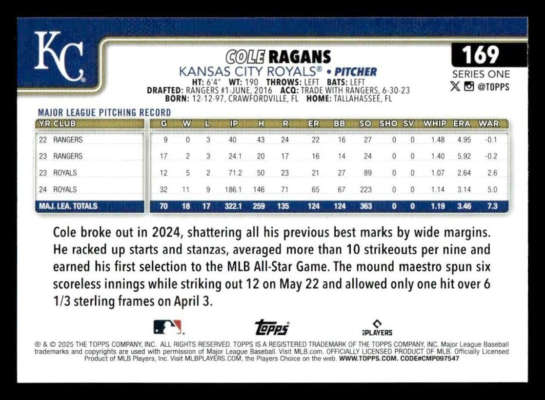 2025 Topps #169 Cole Ragans