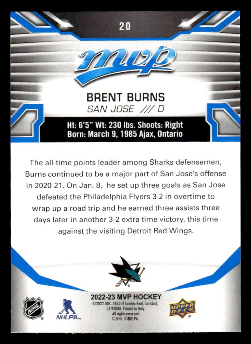 2022-23 Upper Deck MVP #20 Brent Burns Blue Script