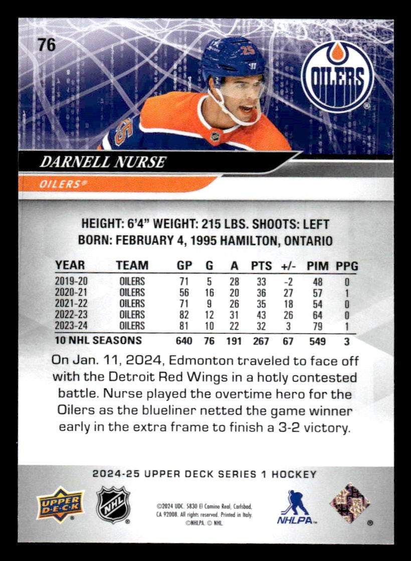 2024-25 Upper Deck #76 Darnell Nurse