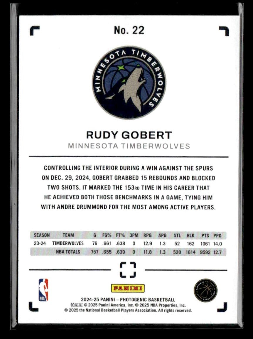 2024-25 Panini PhotoGenic #22 Rudy Gobert