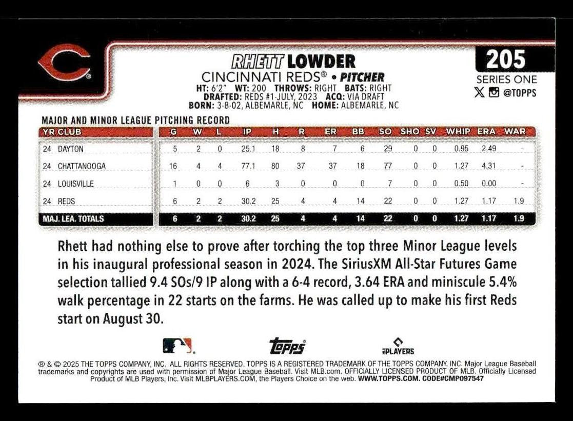 2025 Topps #205 Rhett Lowder