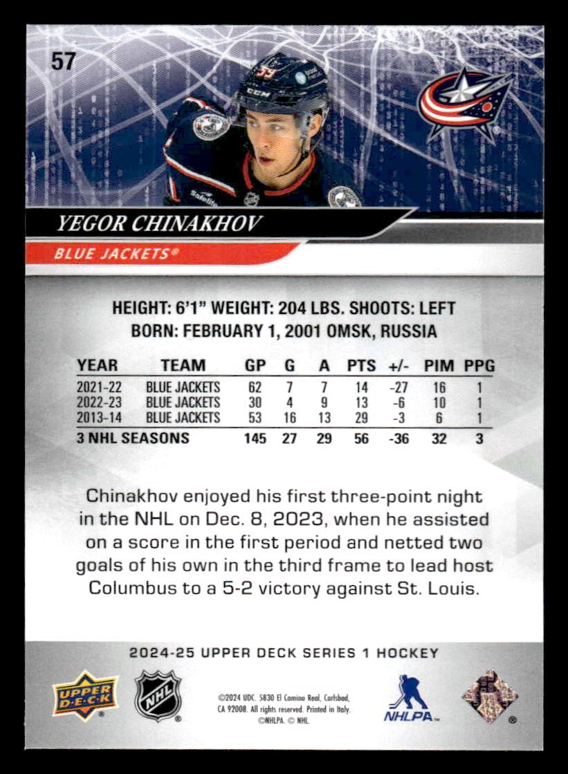 2024-25 Upper Deck #57 Yegor Chinakhov