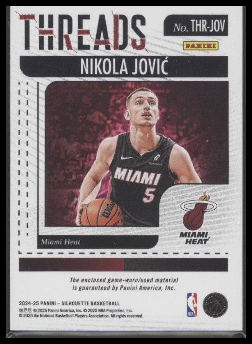2024-25 Panini Silhouette #THR-JOV Nikola Jovic NBA Threads -Game Worn!
