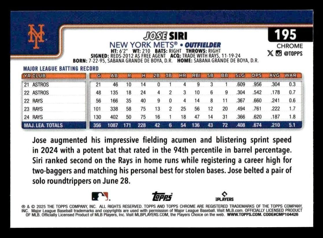 2025 Topps Chrome #195 Jose Siri