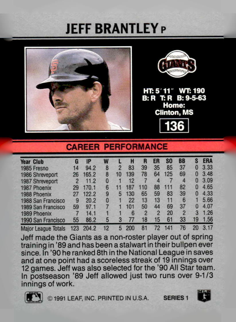 1991 Leaf #136 Jeff Brantley