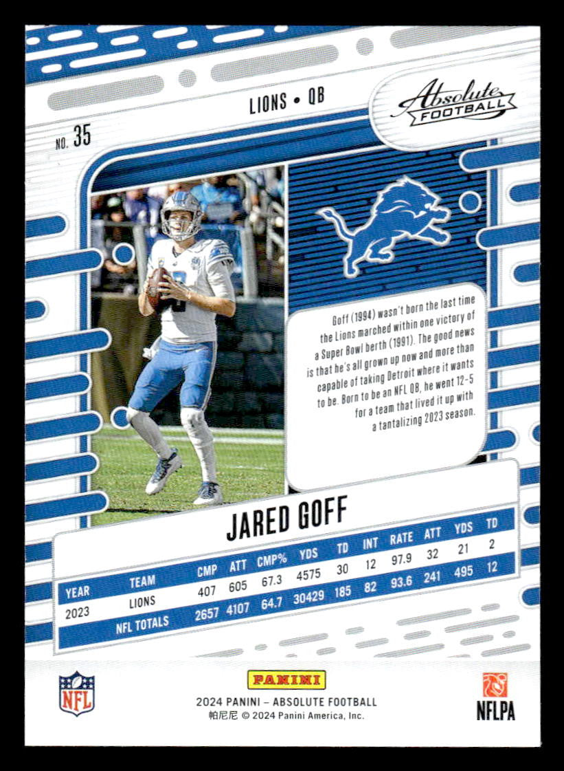 2024 Panini Absolute #35 Jared Goff Red and Blue