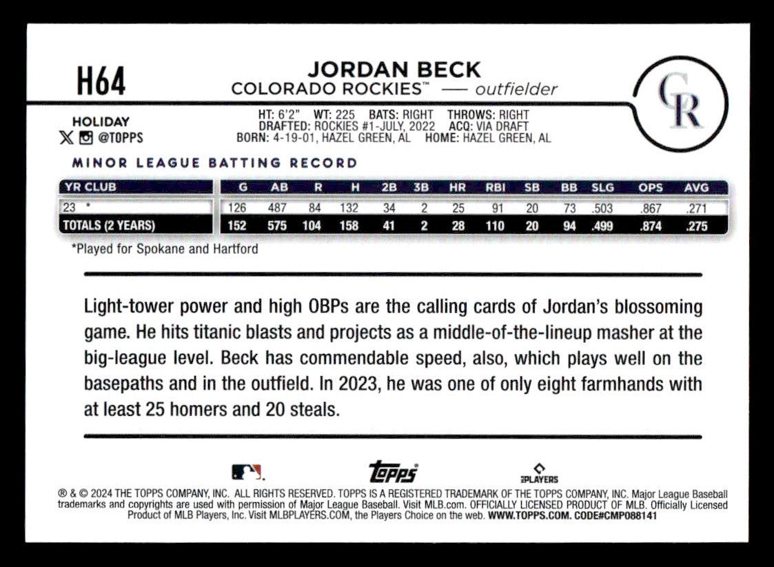 2024 Topps Holiday #H64 Jordan Beck