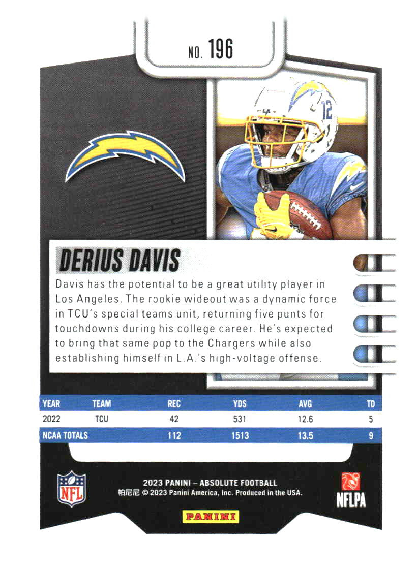 2023 Panini Absolute #196 Derius Davis Retail