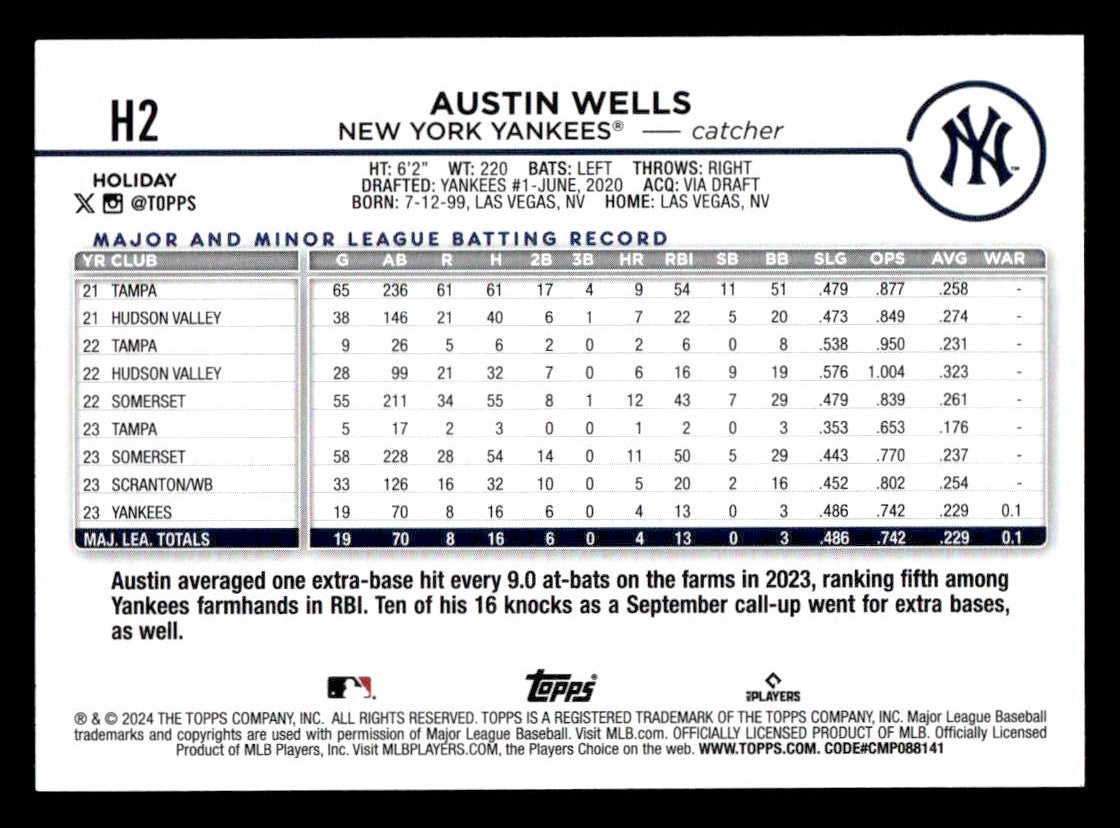2024 Topps Holiday #H2 Austin Wells