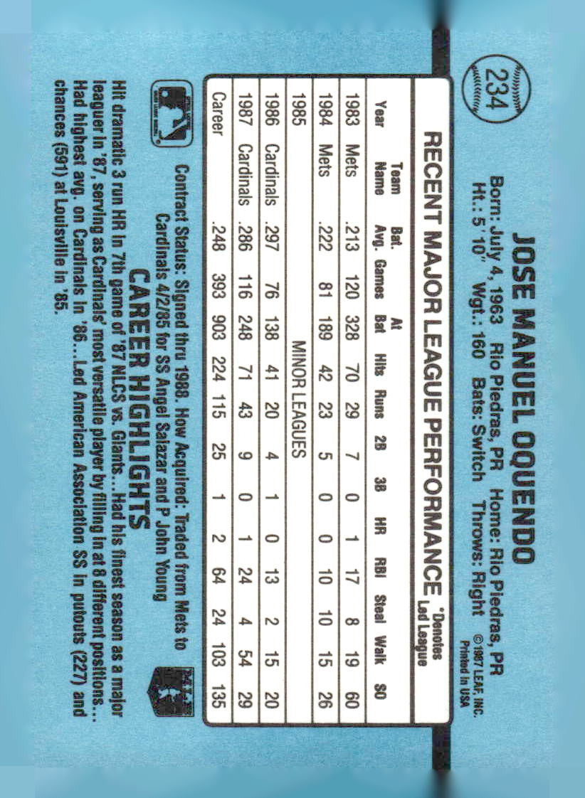 1988 Donruss #234c Jose Oquendo