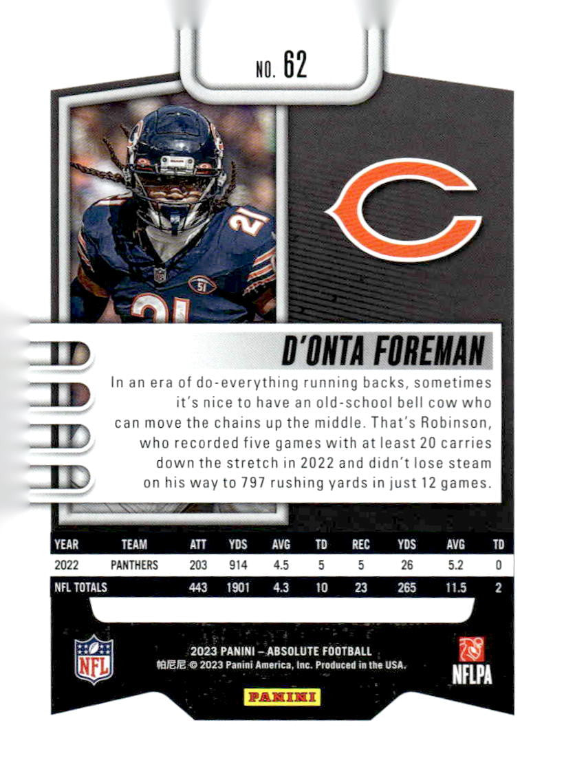 2023 Panini Absolute #62 D'Onta Foreman Retail