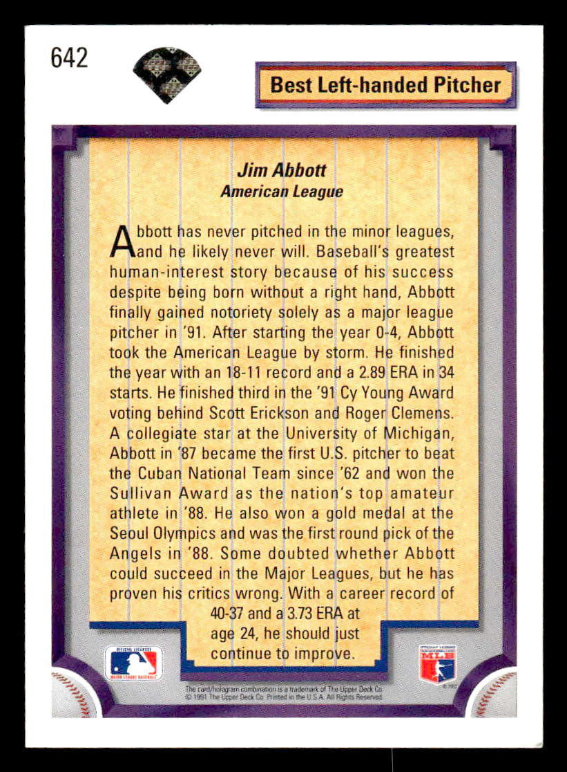 1992 Upper Deck #642 Jim Abbott