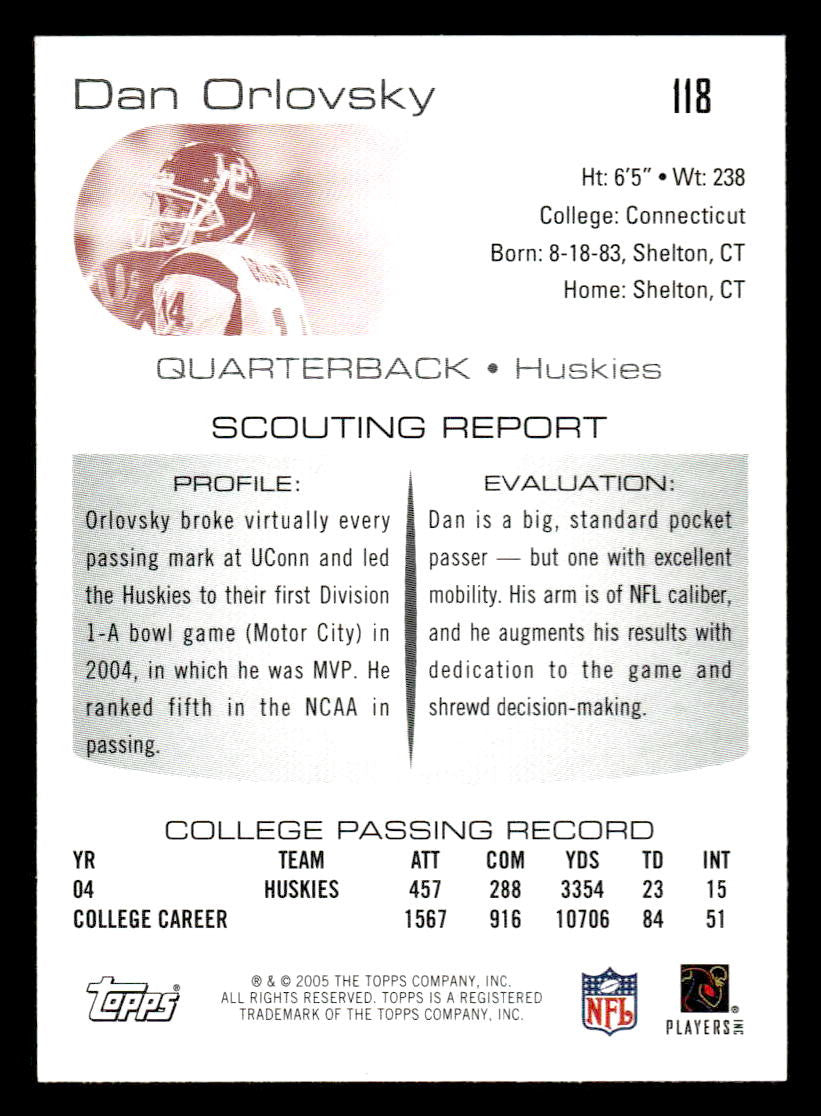 2005 Topps Draft Picks & Prospects #118 Dan Orlovsky