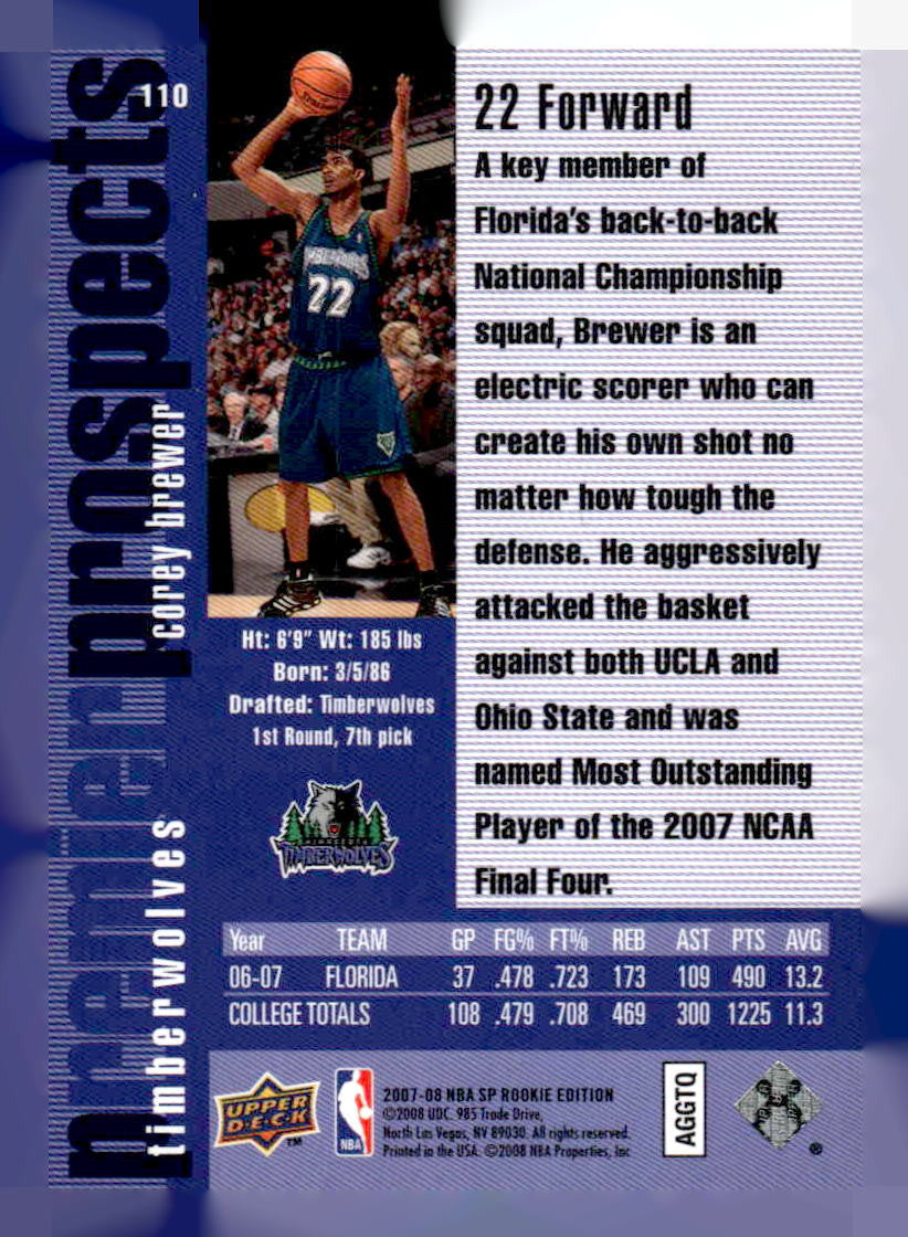 2007-08 SP Rookie Edition #110 Corey Brewer