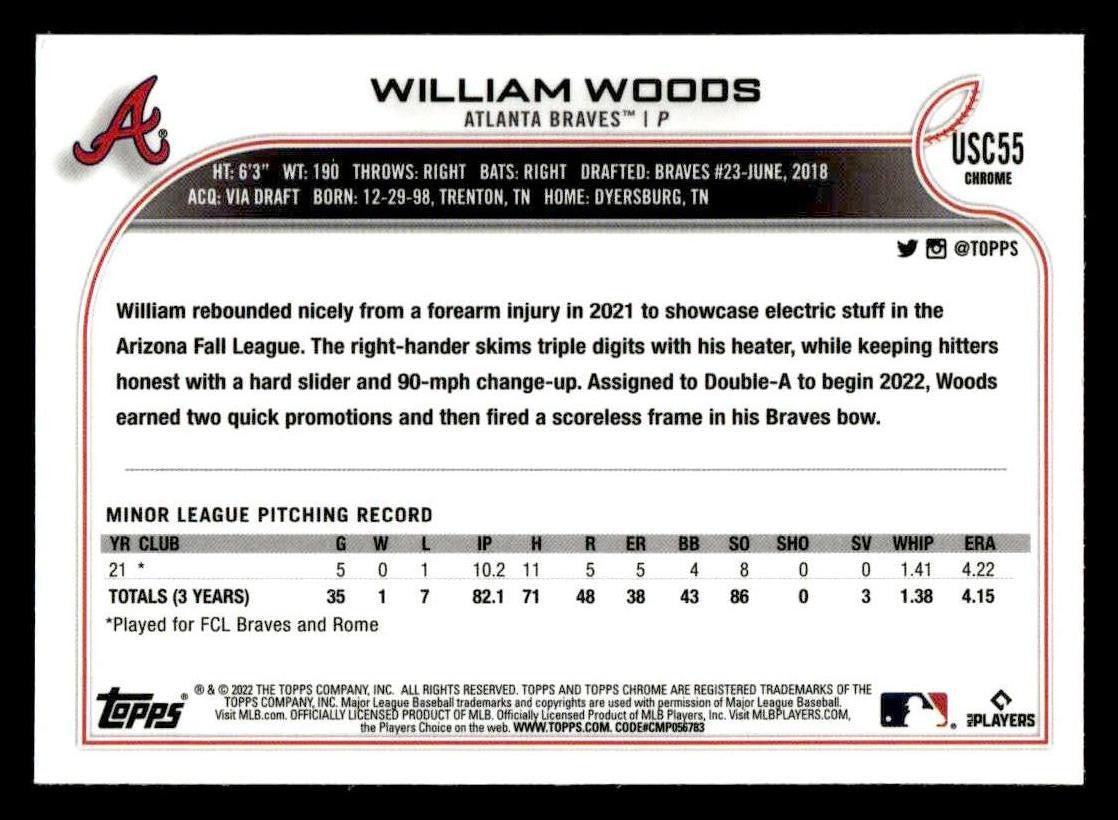 2022 Topps Chrome Update #USC55 William Woods Purple Refractor