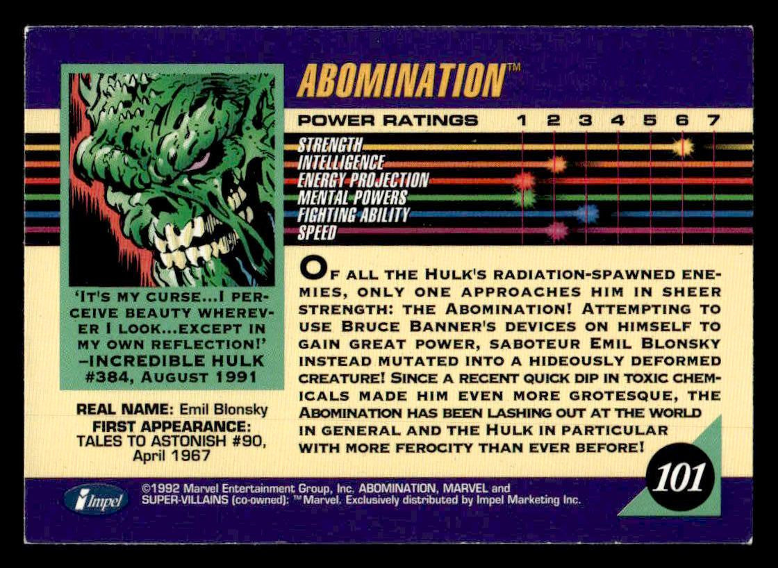 1992 Impel Marvel Universe #101 Abomination