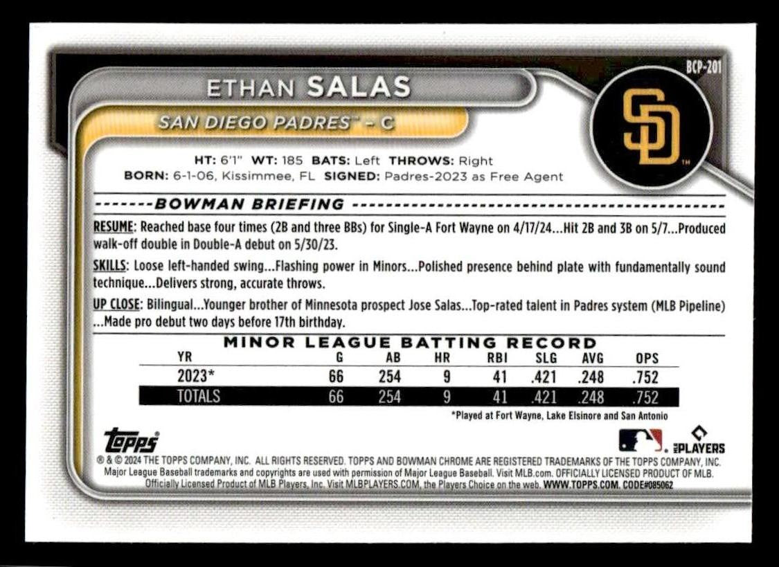2024 Bowman Chrome #BCP-201 Ethan Salas Prospects