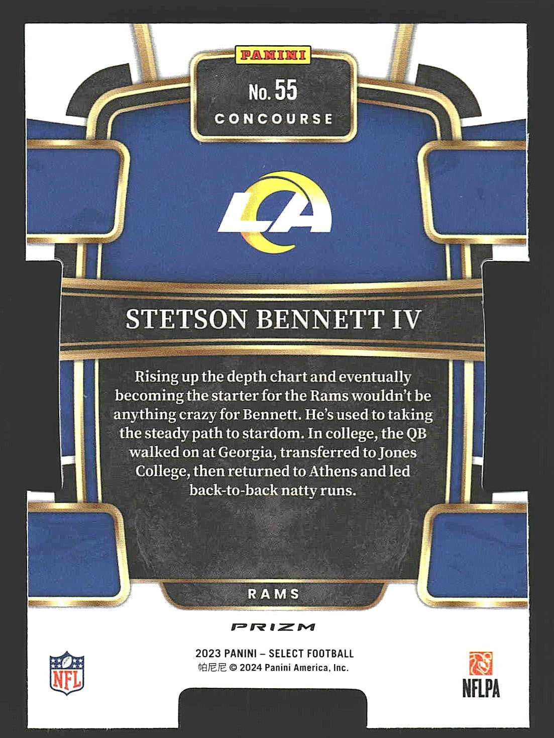 2023 Panini Select #55 Stetson Bennett IV Red and Yellow Prizms Die Cuts