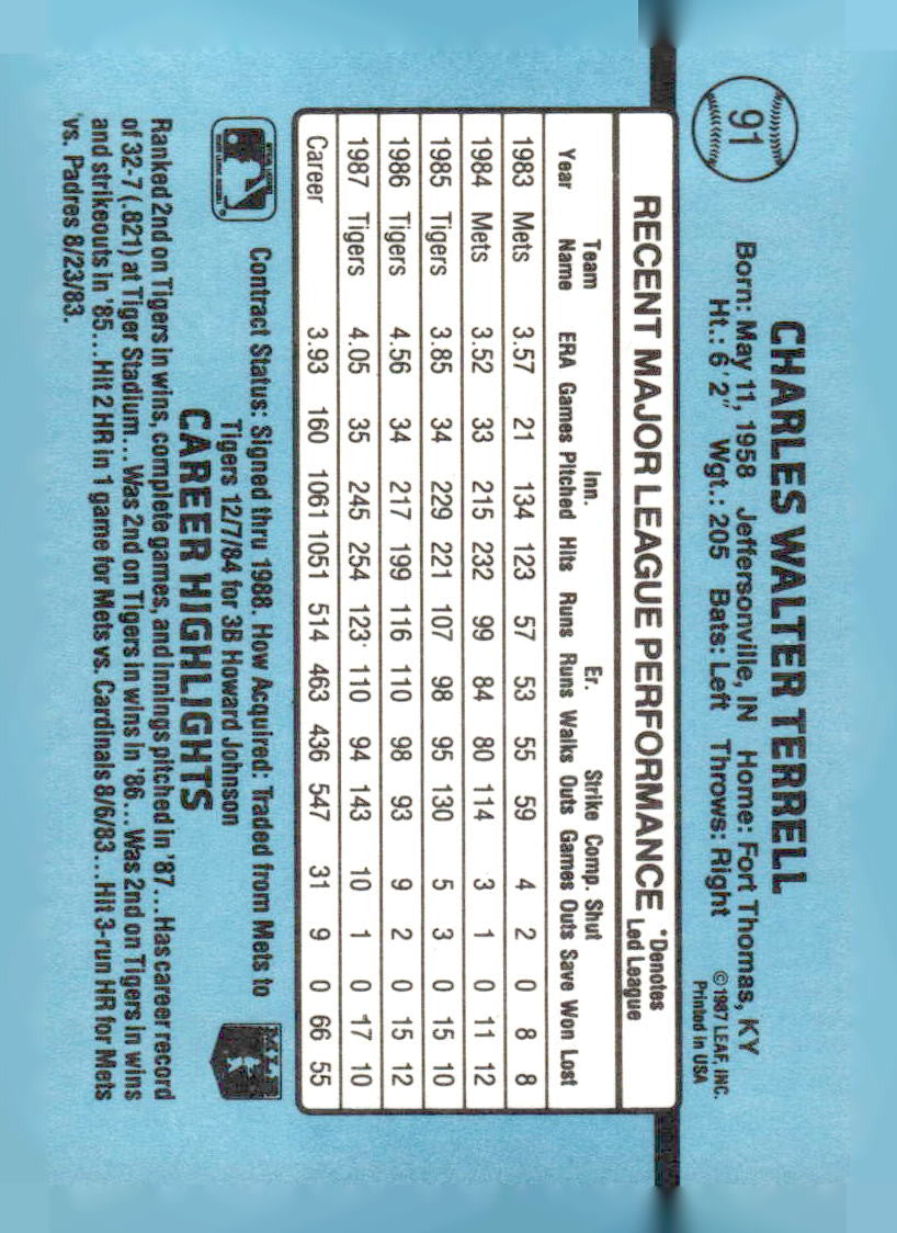 1988 Donruss #91 Walt Terrell