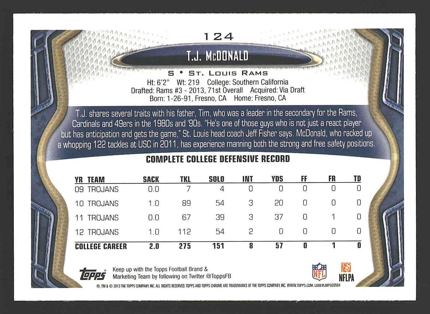 2013 Topps Chrome #124 T.J. McDonald