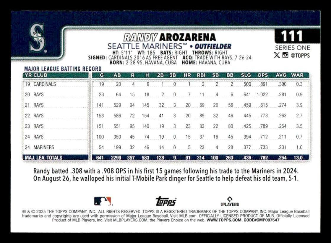 2025 Topps #111 Randy Arozarena