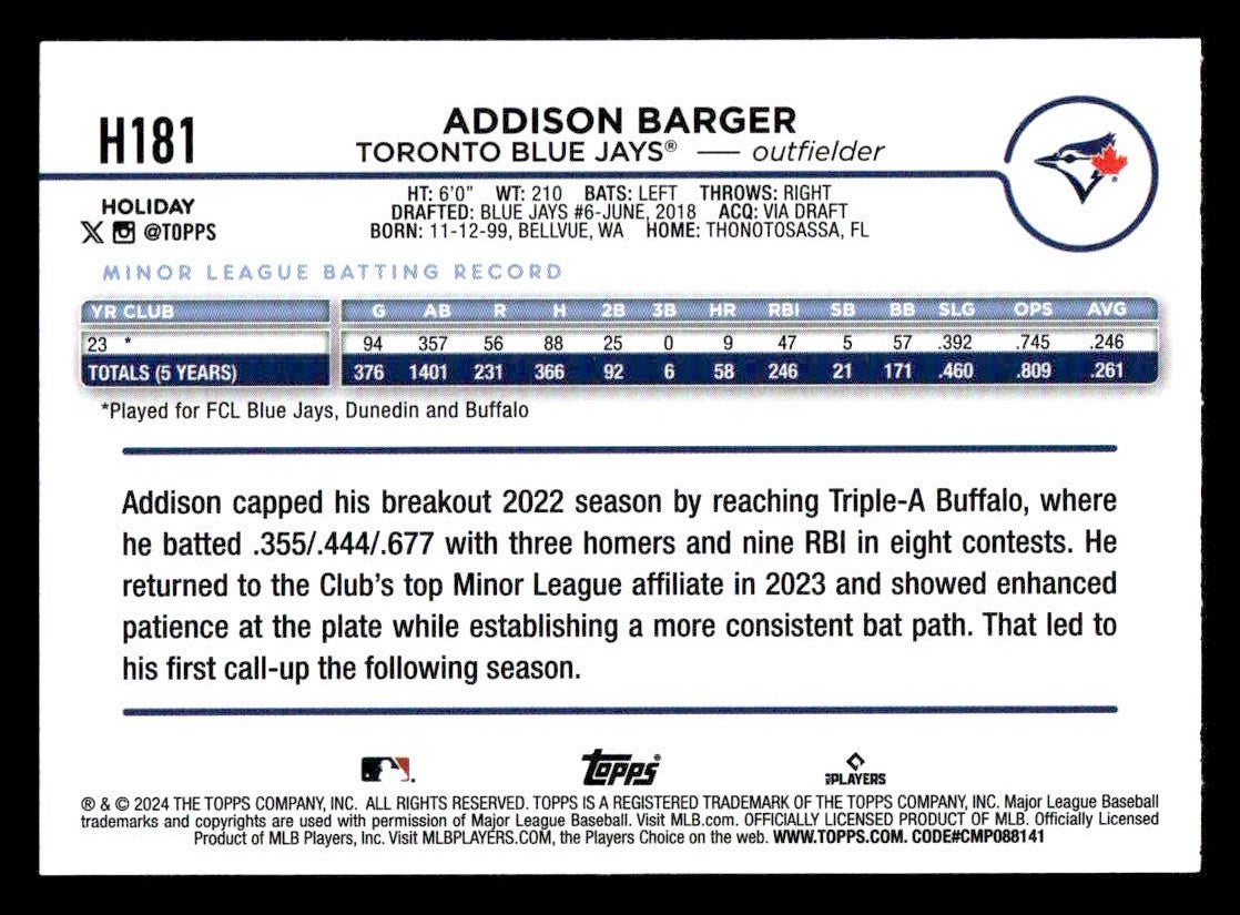 2024 Topps Holiday #H181 Addison Barger