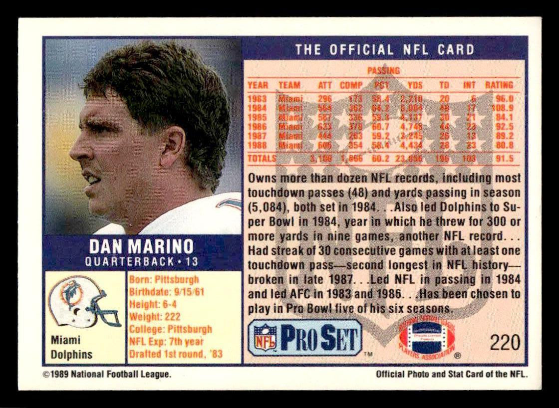 1989 Pro Set #220 Dan Marino