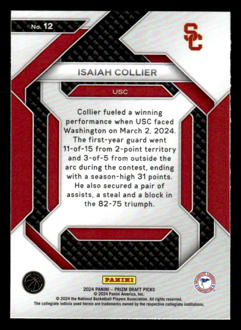 2024 Panini Prizm Draft Picks #12 Isaiah Collier New Recruits