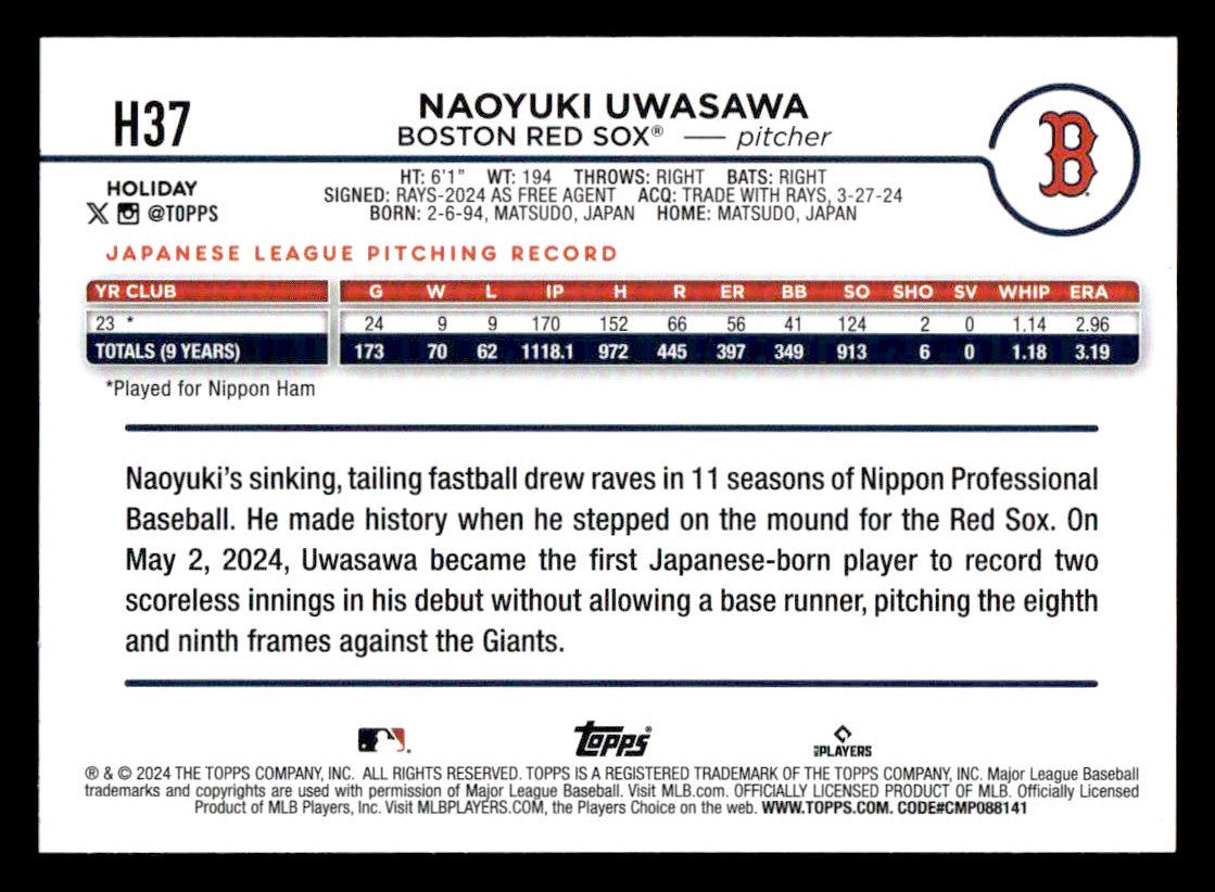 2024 Topps Holiday #H37 Naoyuki Uwasawa