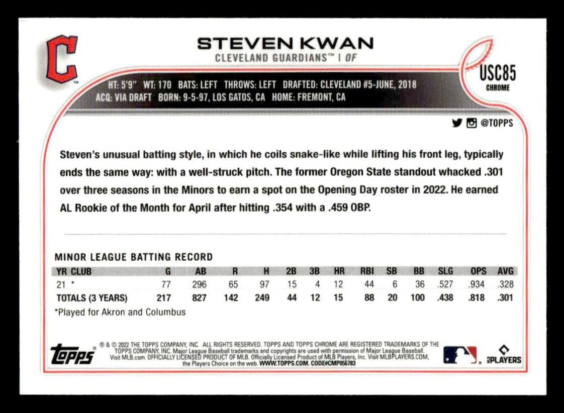 2022 Topps Chrome Update #USC85 Steven Kwan